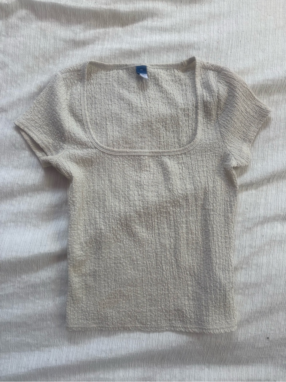 Old Navy Cream Textured Square Neck Short Sleeve Top